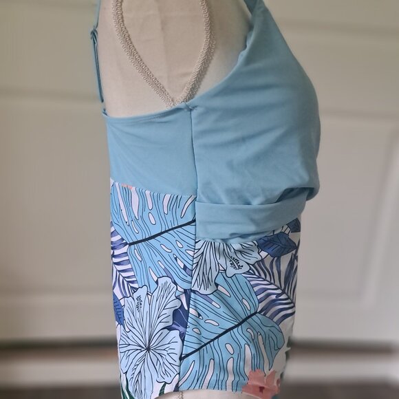 Binlowis V-Neck Push up One Piece Swimsuit Blue/Floral Print XL NWT - Picture 6 of 9